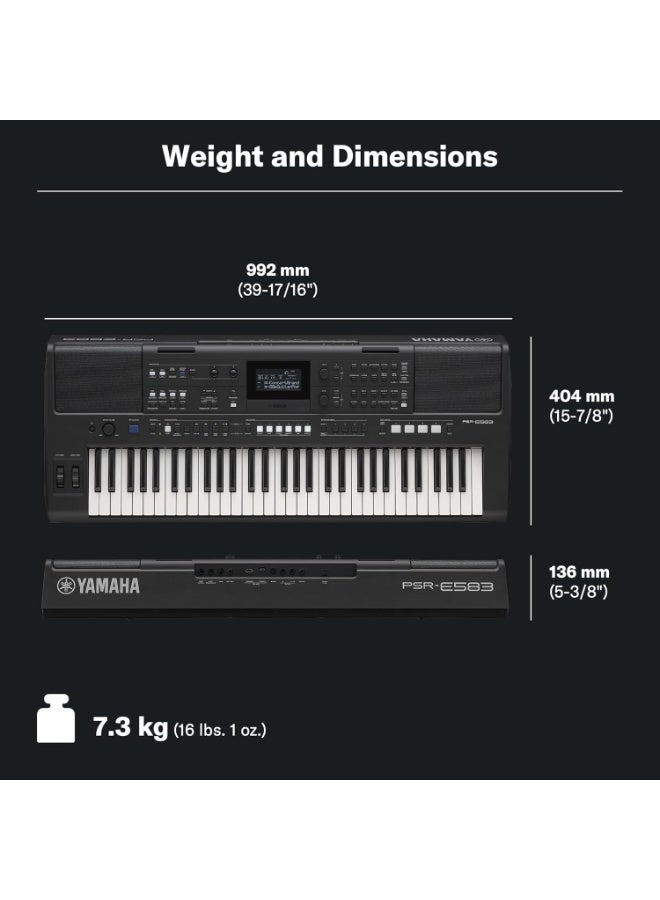 YAMAHA ياماها PSR‑E583 لوحة مفاتيح محمولة بحساسية اللمس 61 مفتاح مع أصوات مميزة، حامل موسيقي ومحول طاقة - Image 3